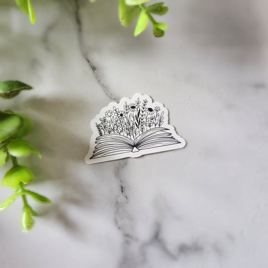 Black and White Floral Book Vinyl Sticker