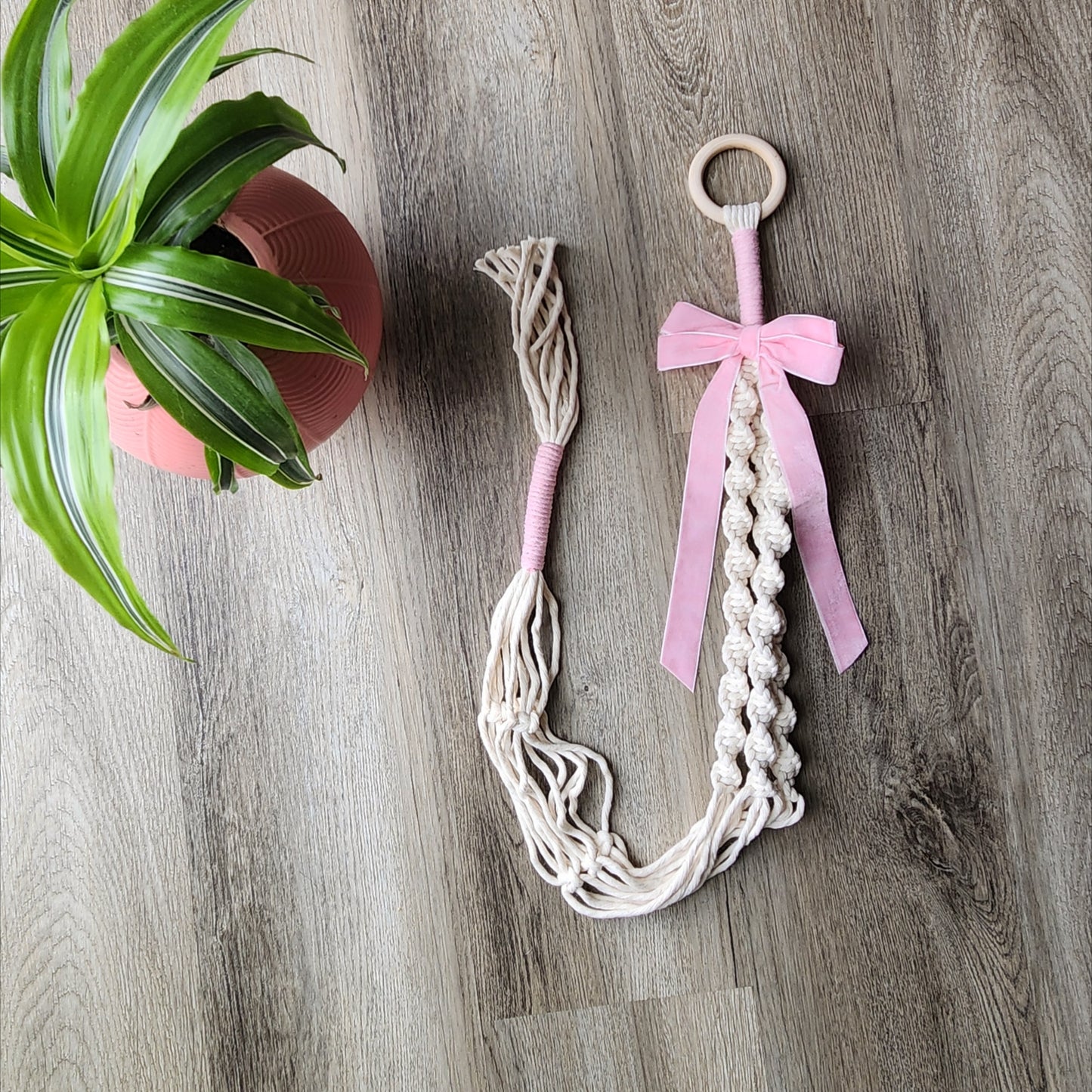 Pink Bow Macrame Plant Hanger