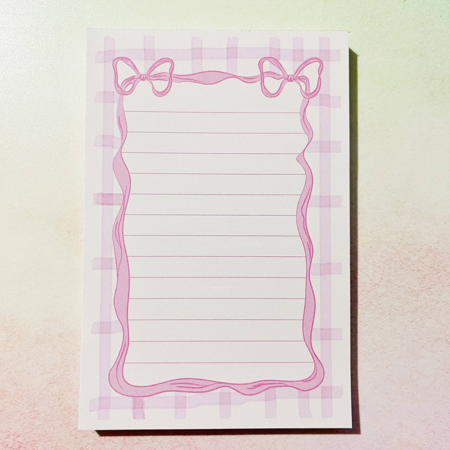 Pink Gingham Bow Border 4x6 Notepad