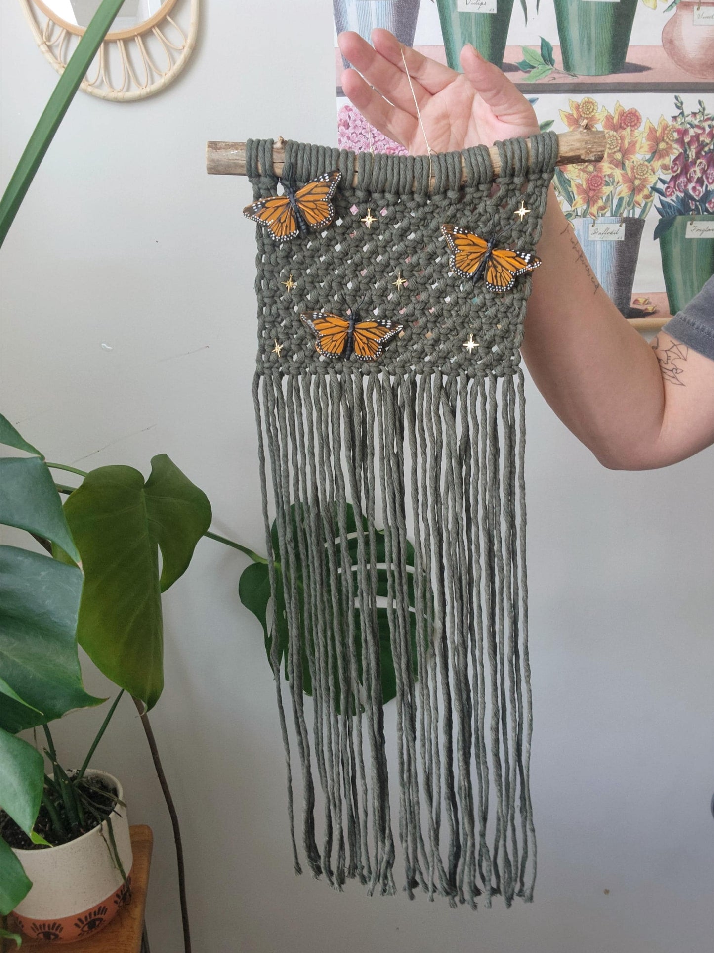 Butterfly Macrame Wall Hanging, whimsical wall decor, Sage green macrame,  fairy core decor