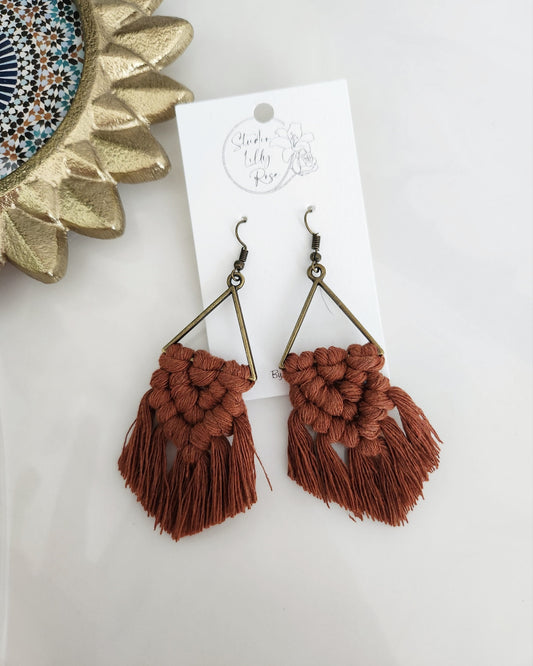Rust Red Macrame Earrings | Macrame Dangle Earrings | Boho Jewelry