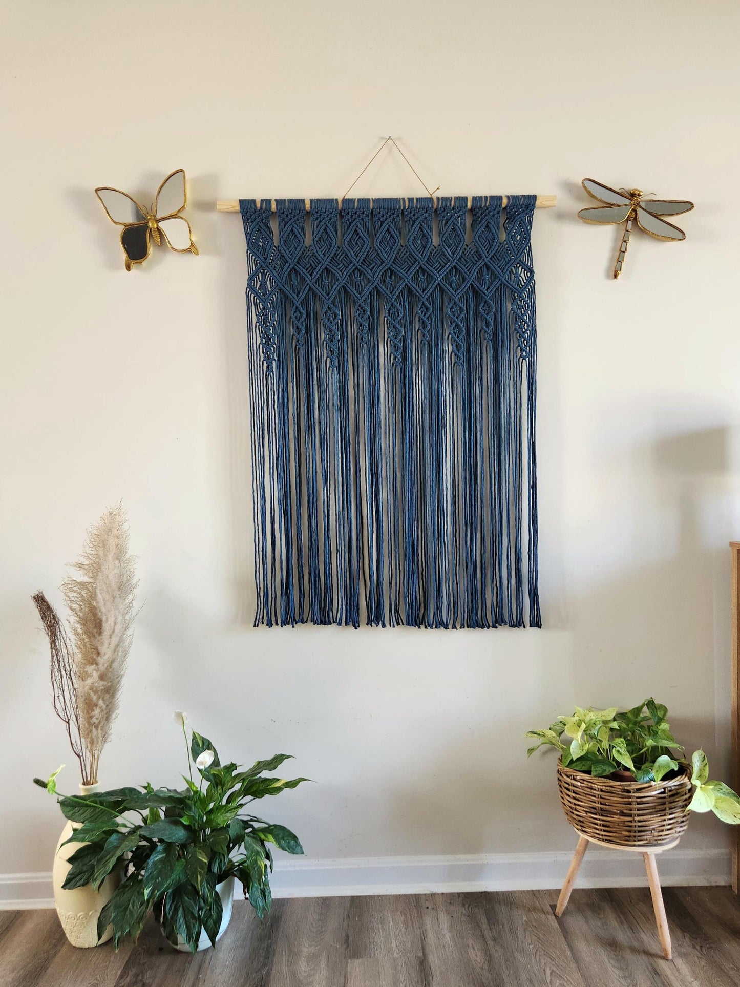 Large Peacock Blue Macrame Wall Hanging | Bohemian Tapestry | Natural Home Decor