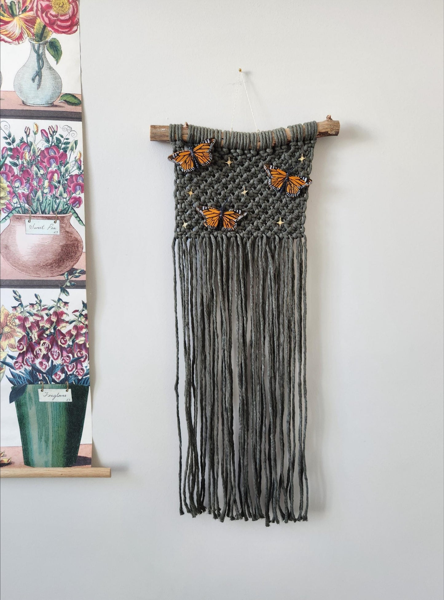 Butterfly Macrame Wall Hanging, whimsical wall decor, Sage green macrame,  fairy core decor
