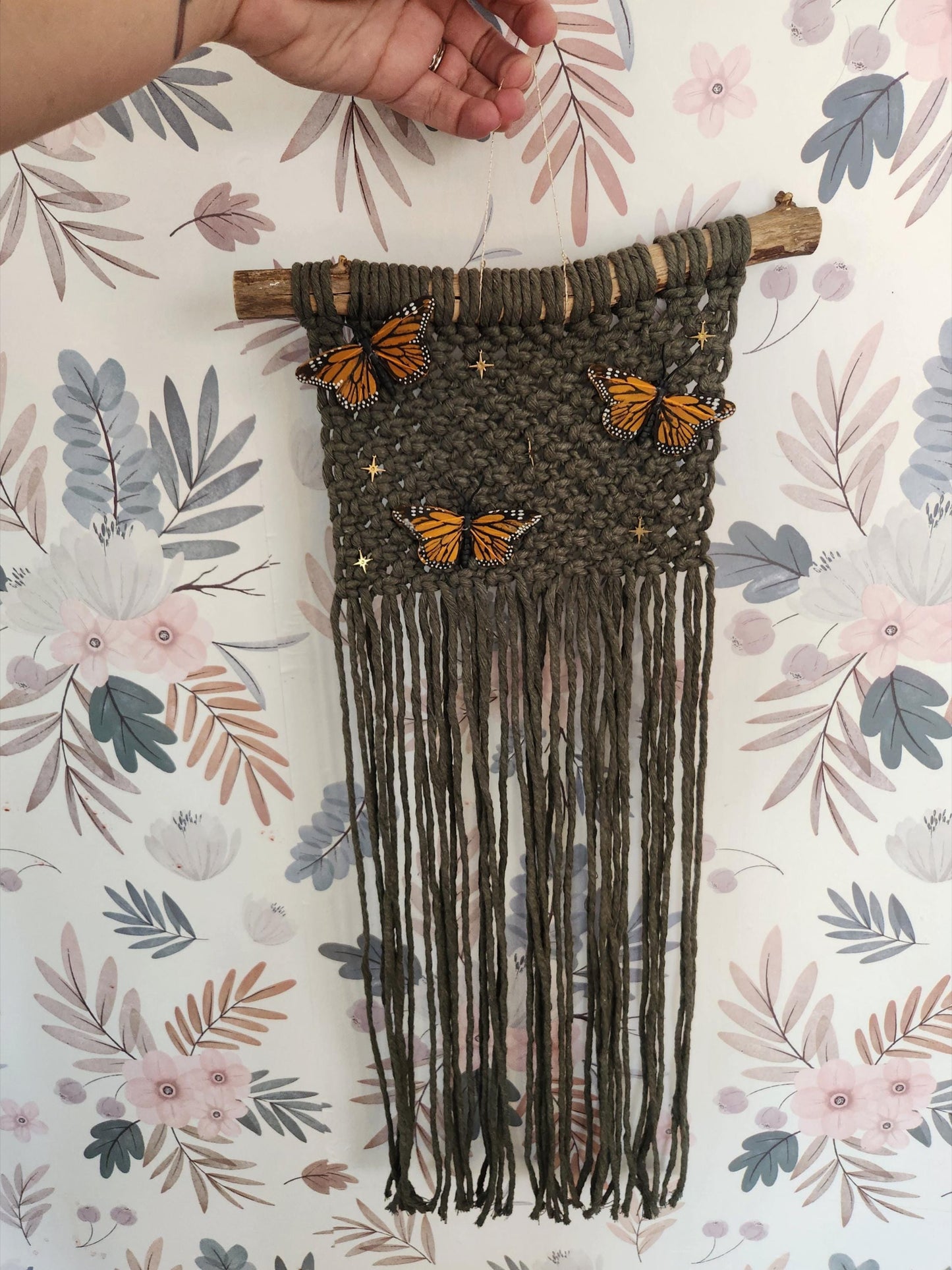 Butterfly Macrame Wall Hanging, whimsical wall decor, Sage green macrame,  fairy core decor