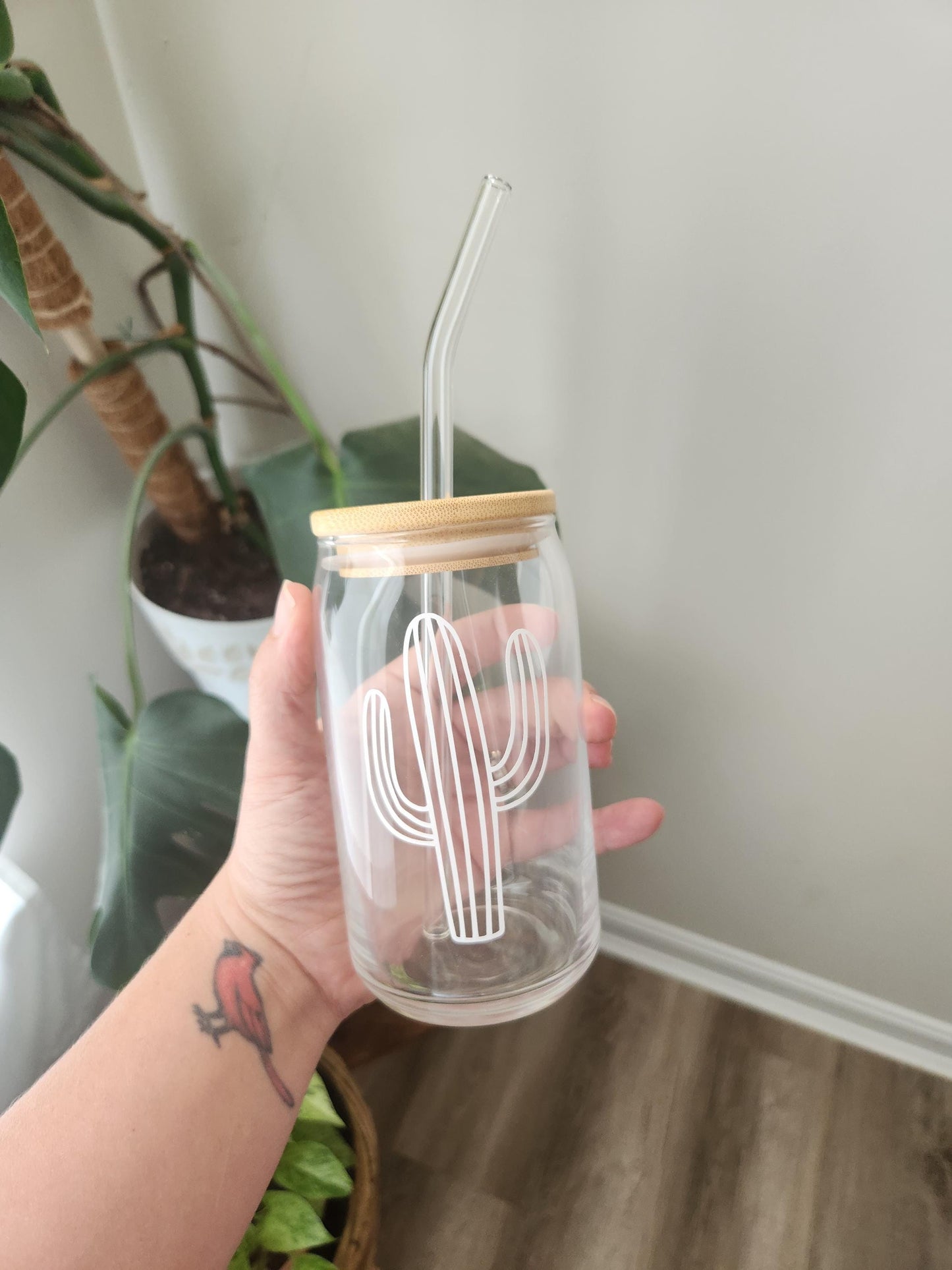 Cactus Drinking Glass with lid and straw | glassware | cactus cup | Cactus drinking cup | glass cup