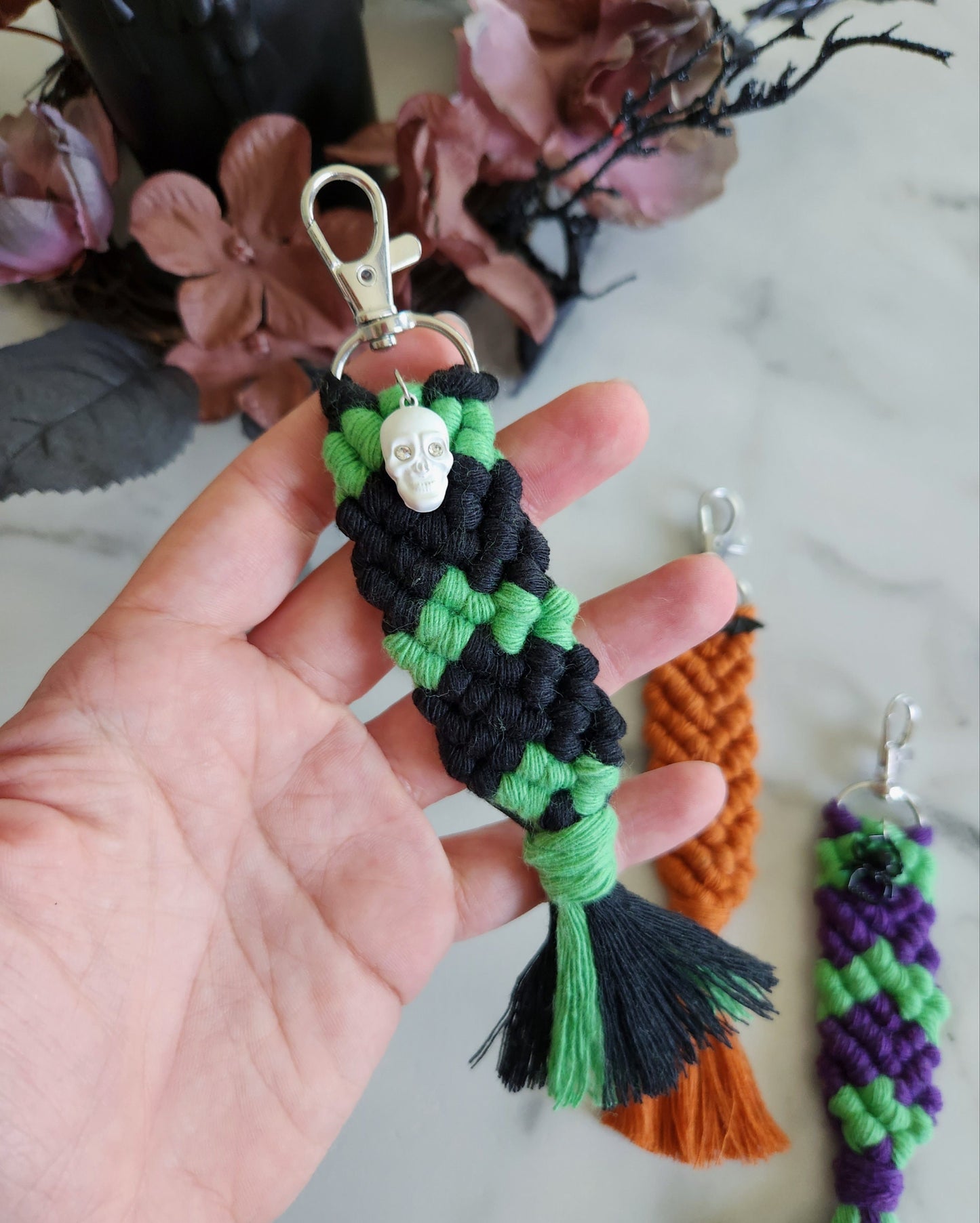 Macrame Halloween Keychain | Skeleton Keychain | pumpkin Keychain | spider keychain | bat keychain | spooky keychain