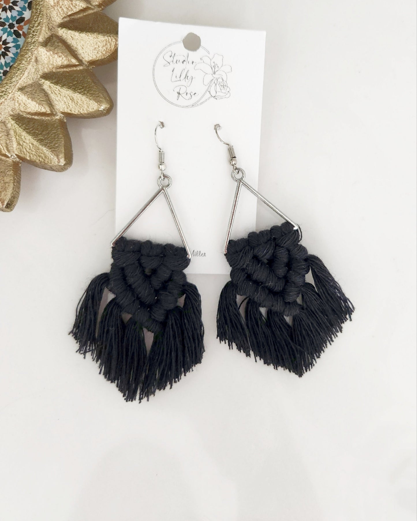Black Macrame Earrings | Macrame Dangle Earrings | Boho Jewelry