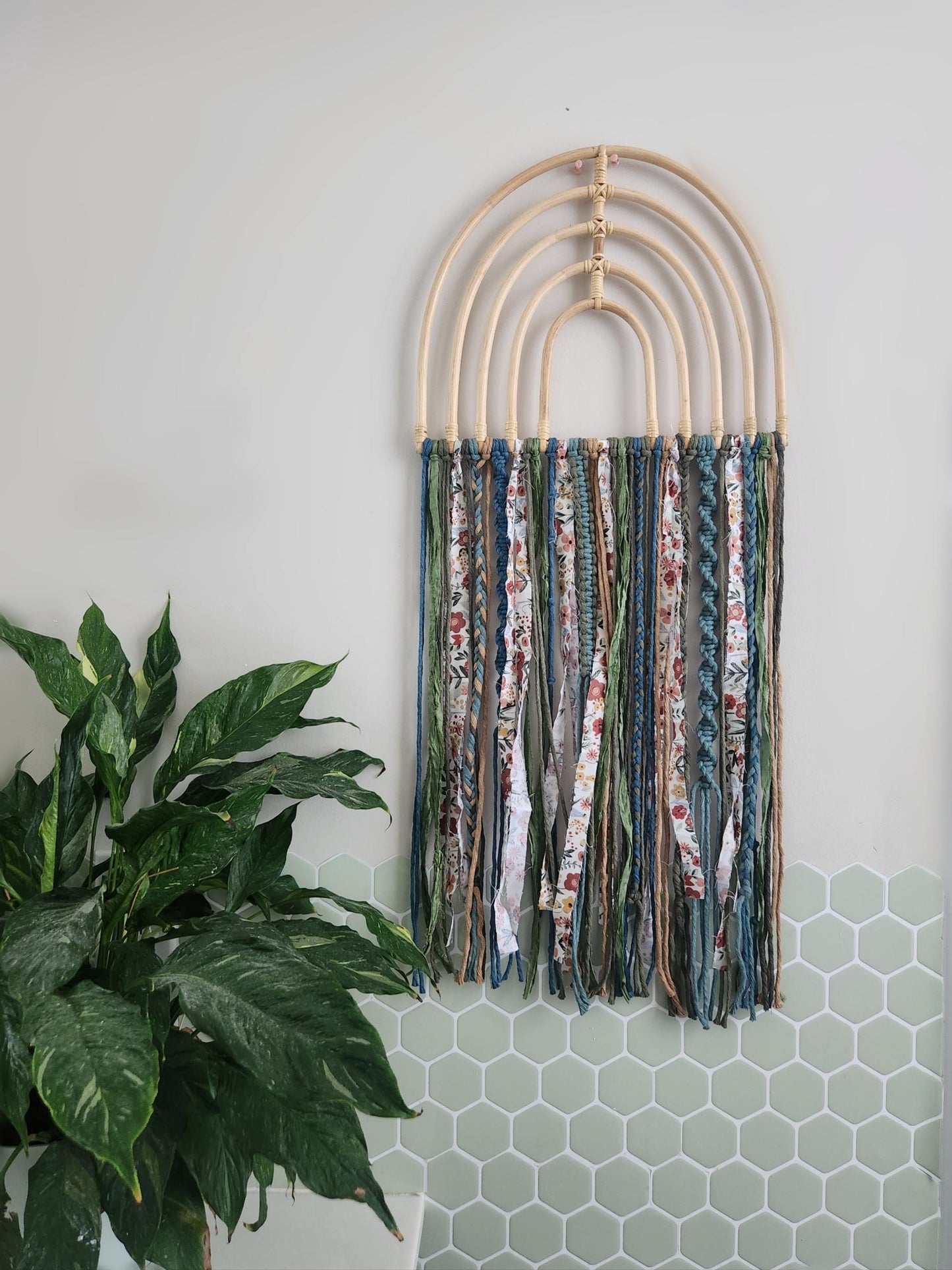 Rattan Rainbow Macrame Wall Hanging, Boho Wall Decor, wall art, nursery decor, rainbow decor, floral wall art