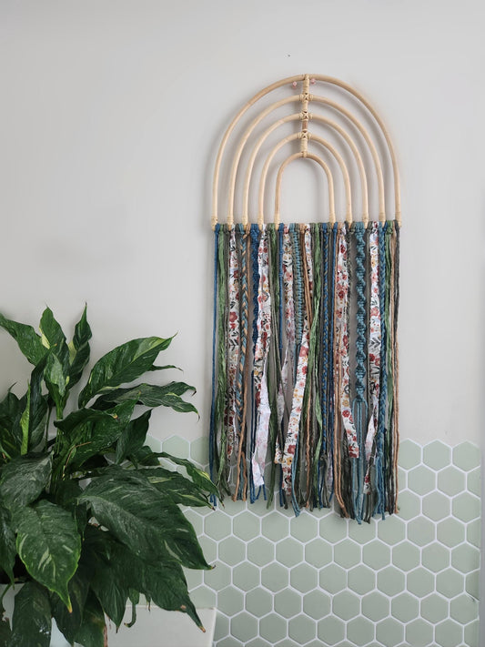 Rattan Rainbow Macrame Wall Hanging, Boho Wall Decor, wall art, nursery decor, rainbow decor, floral wall art