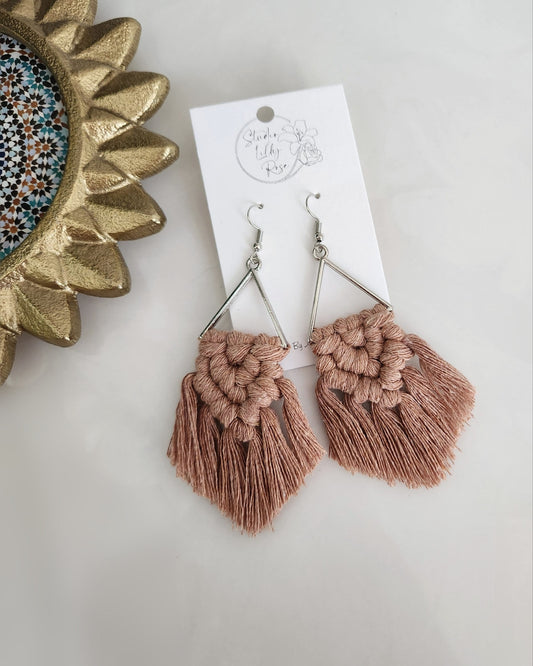 Antique Peach Macrame Earrings | Macrame Dangle Earrings | Boho Jewelry