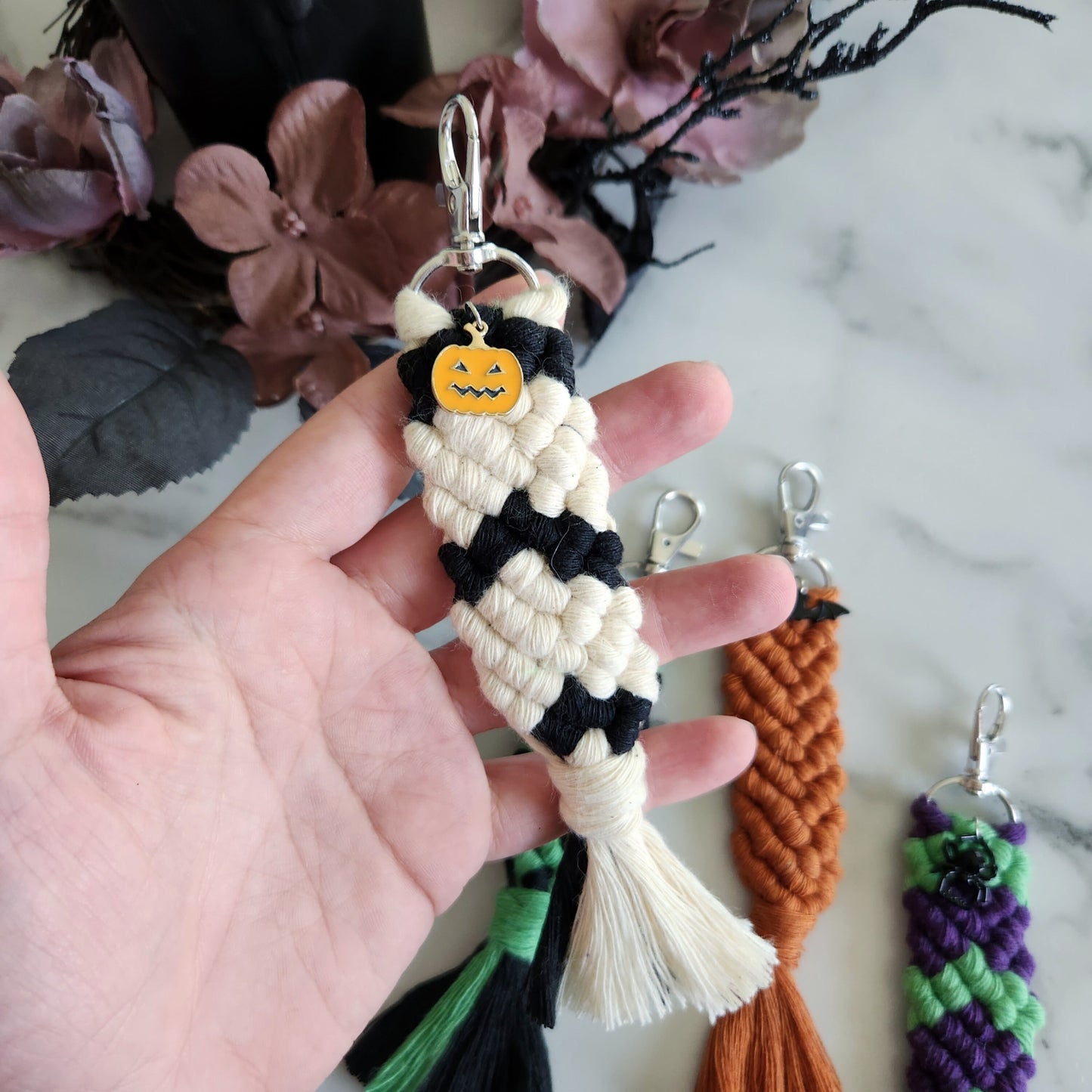 Macrame Halloween Keychain | Skeleton Keychain | pumpkin Keychain | spider keychain | bat keychain | spooky keychain