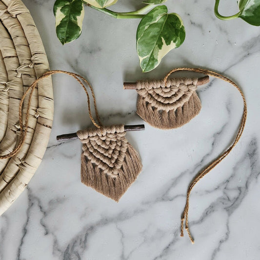 Macrame Rearview Mirror Charm, Car accessories, Rearview Mirror hanger - Tan