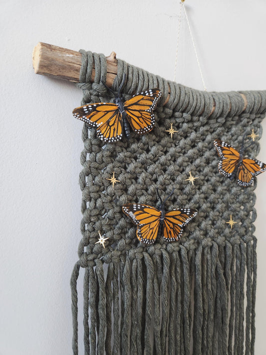Butterfly Macrame Wall Hanging, whimsical wall decor, Sage green macrame,  fairy core decor