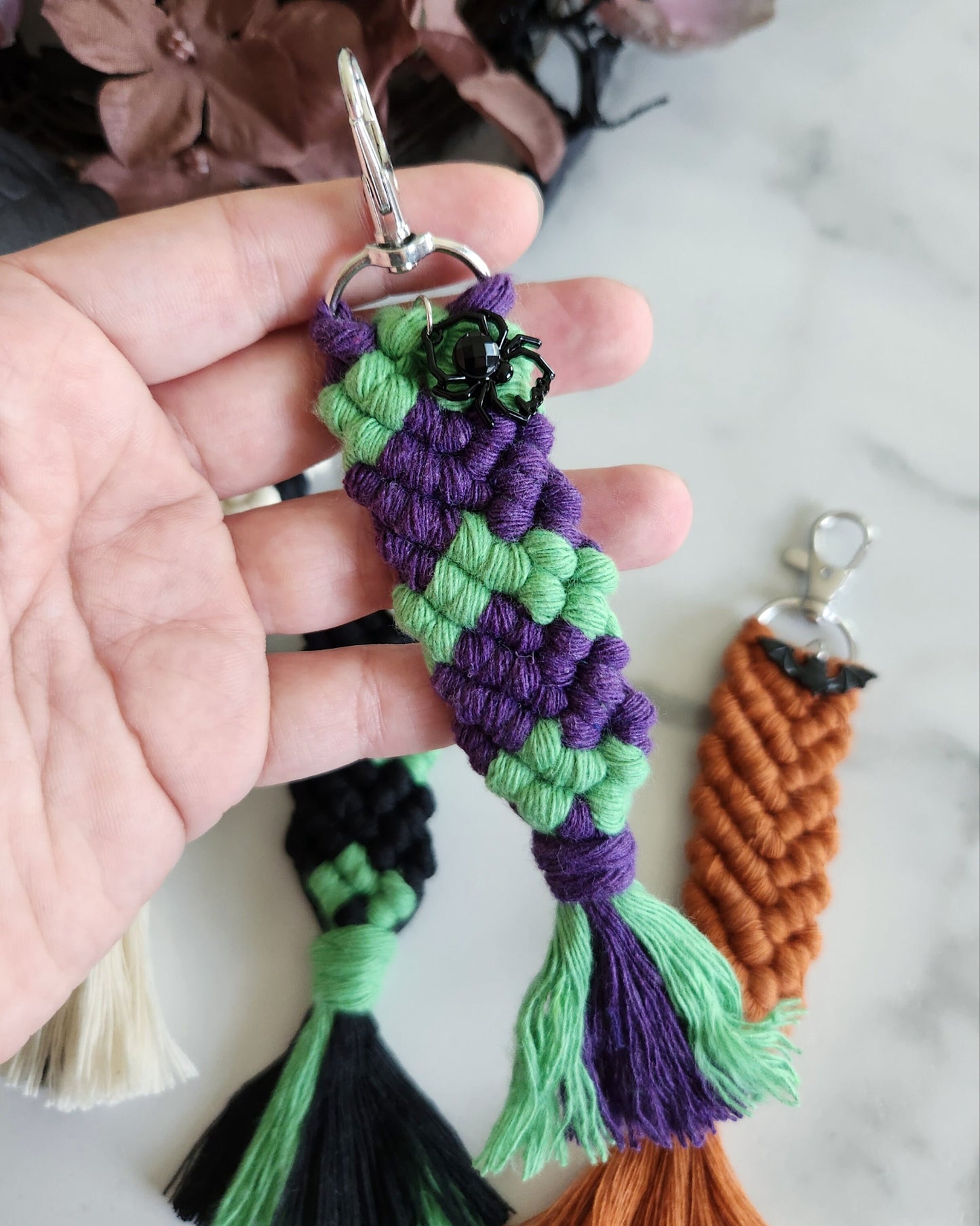 Macrame Halloween Keychain | Skeleton Keychain | pumpkin Keychain | spider keychain | bat keychain | spooky keychain