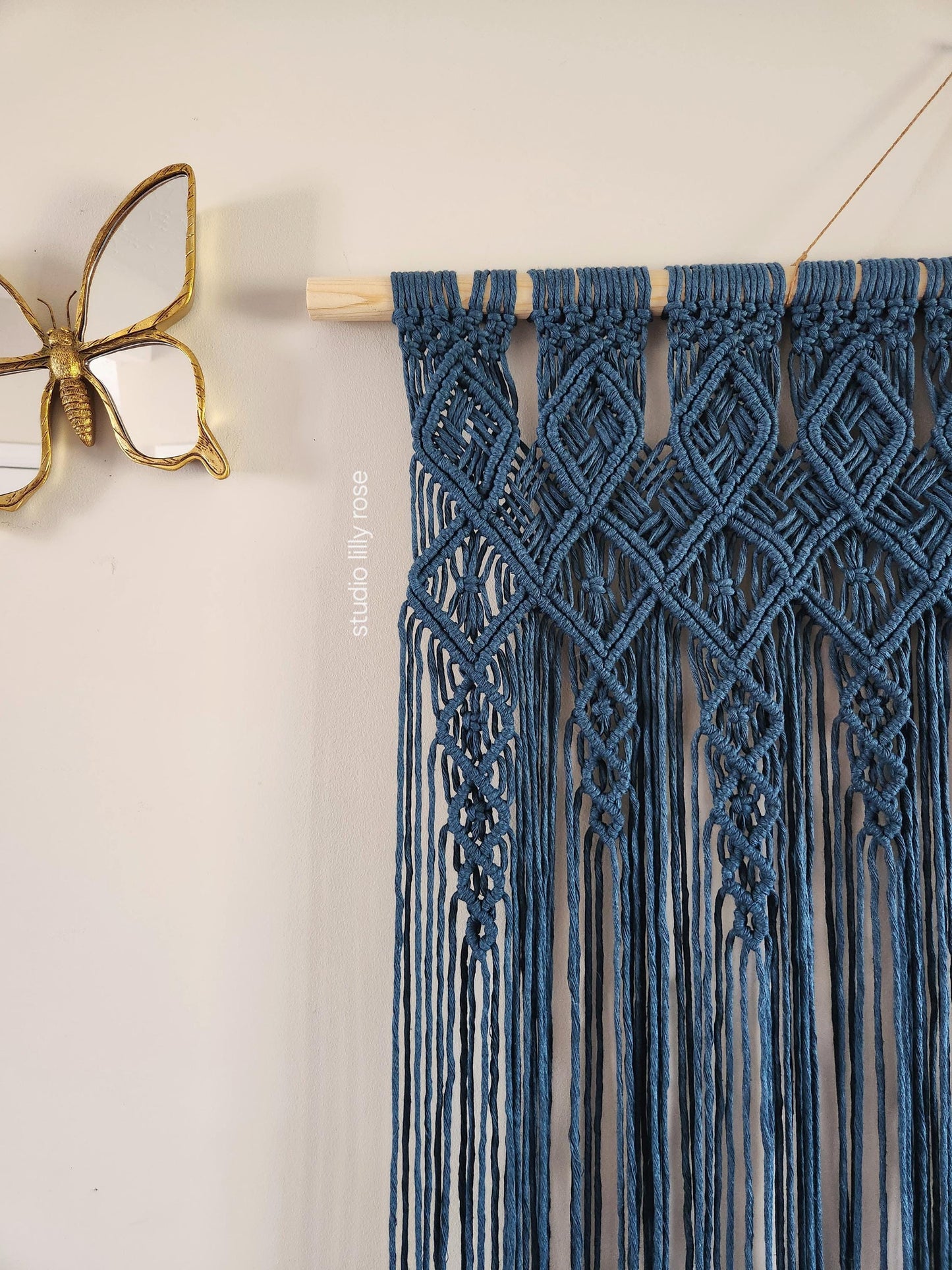 Large Peacock Blue Macrame Wall Hanging | Bohemian Tapestry | Natural Home Decor