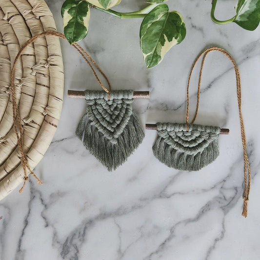 Macrame Rearview Mirror Charm, Car accessories, Rearview Mirror hanger - Sage Green