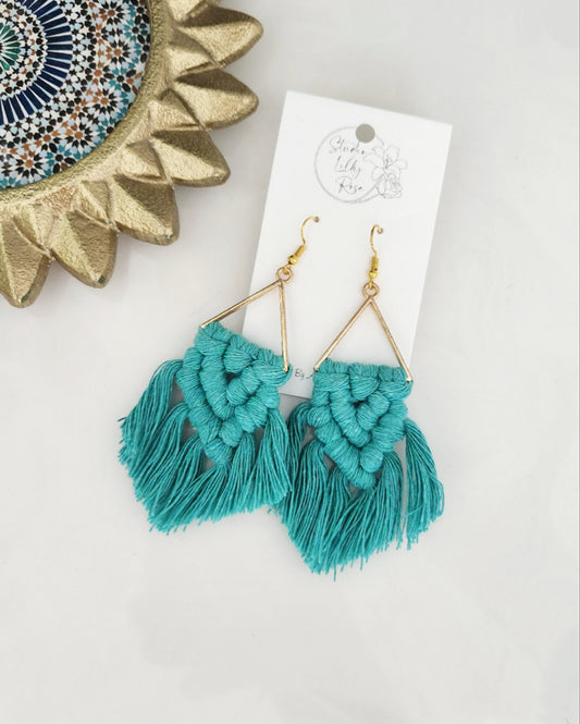 Aqua Macrame Earrings | Macrame Dangle Earrings | Boho Jewelry