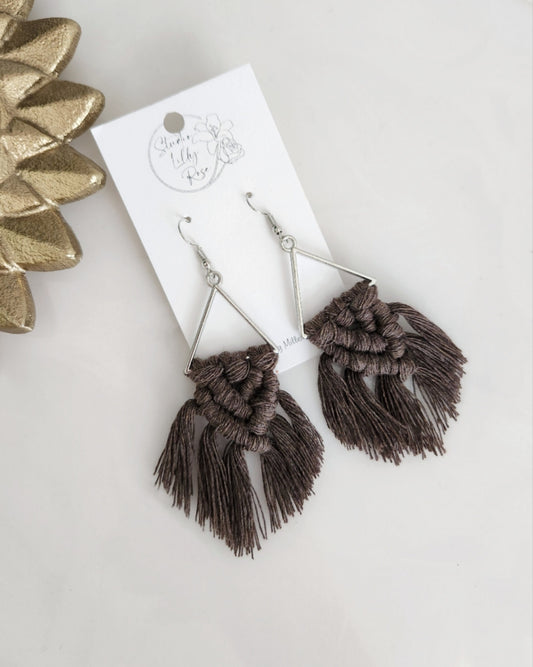 Mocha Brown Macrame Earrings | Macrame Dangle Earrings | Boho Jewelry