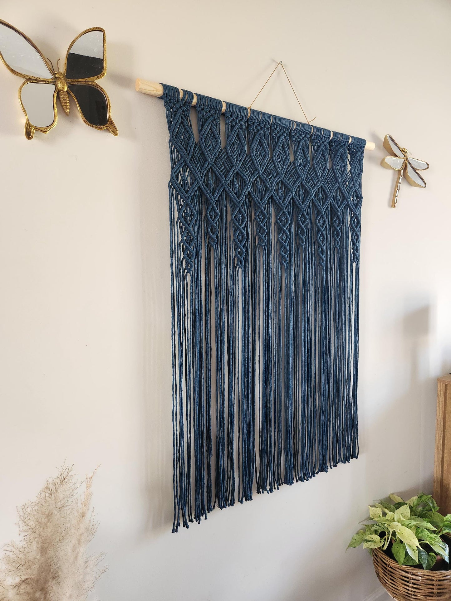 Large Peacock Blue Macrame Wall Hanging | Bohemian Tapestry | Natural Home Decor