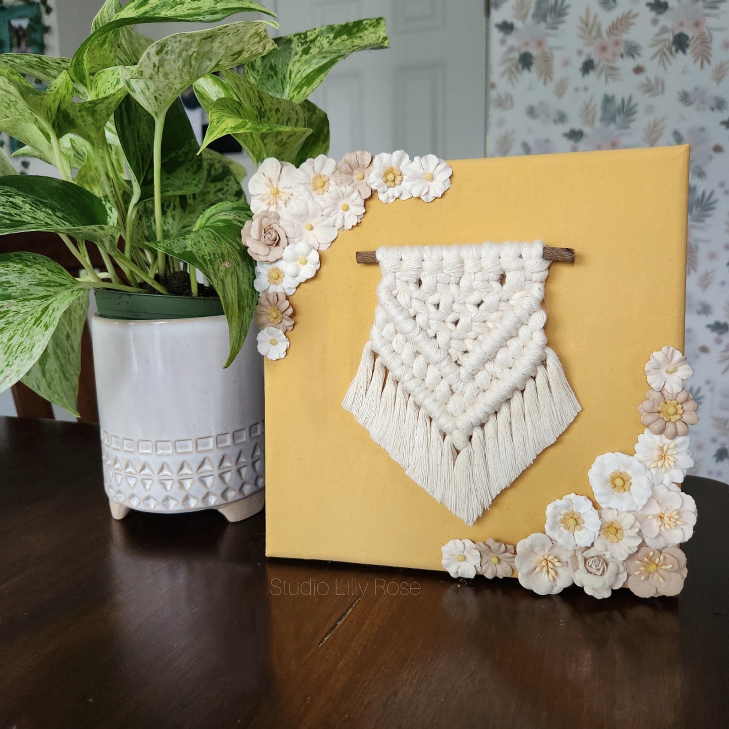 Floral Macrame Canvas | Wall Art | Macrame Wall Hanging