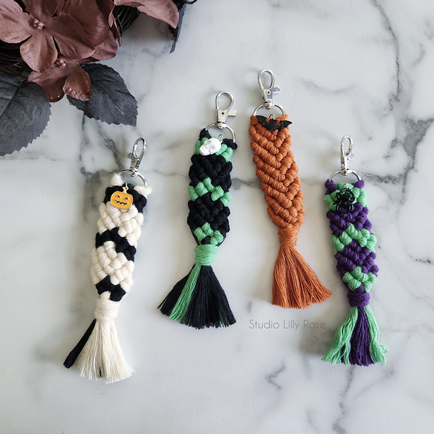 Macrame Halloween Keychain | Skeleton Keychain | pumpkin Keychain | spider keychain | bat keychain | spooky keychain