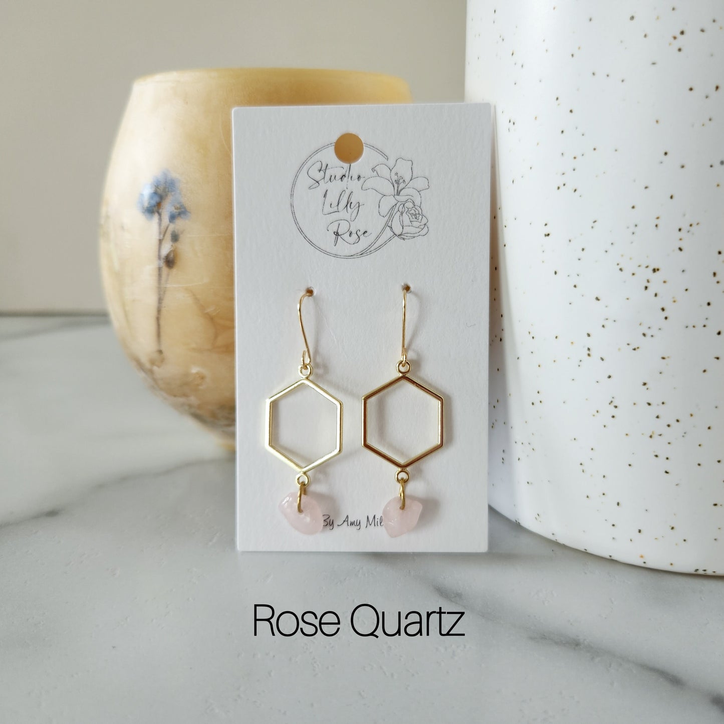 Hexagon Gemstone Dangle Earrings