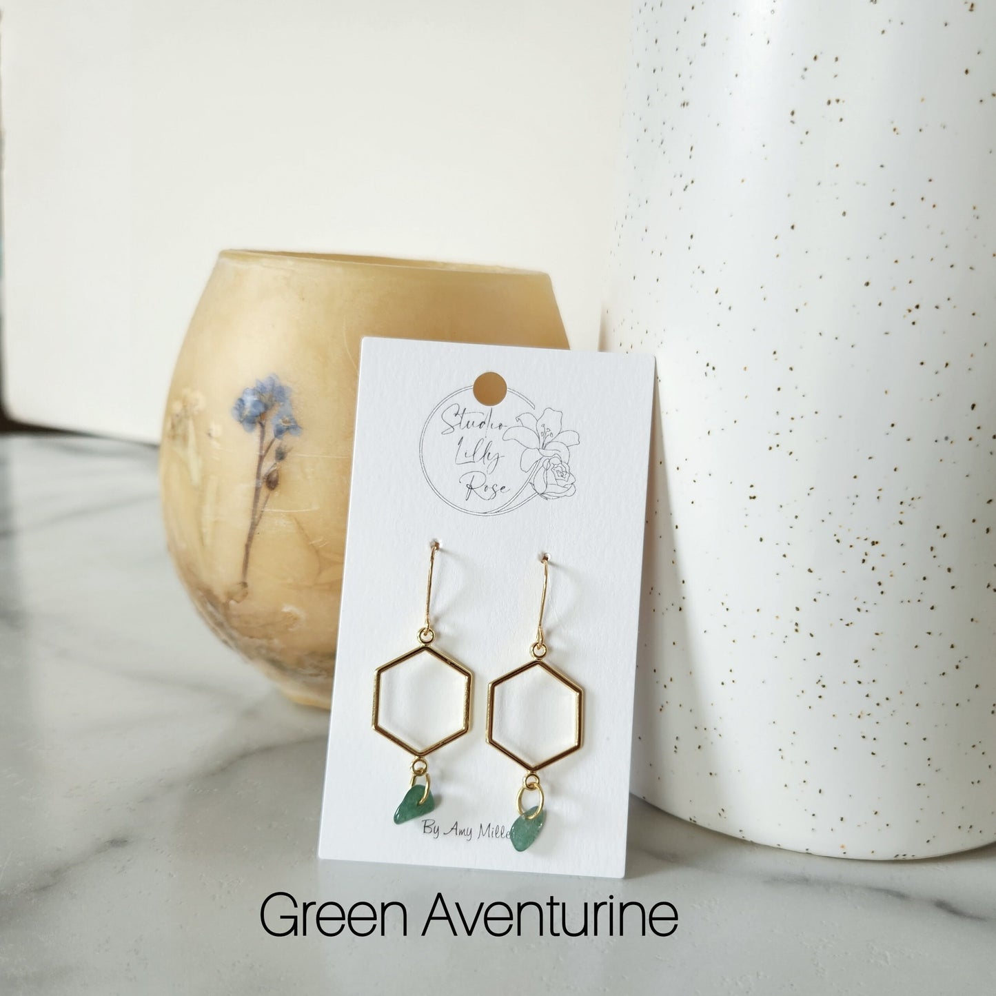 Hexagon Gemstone Dangle Earrings