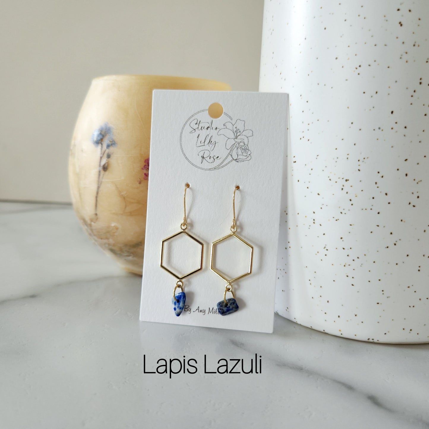 Hexagon Gemstone Dangle Earrings